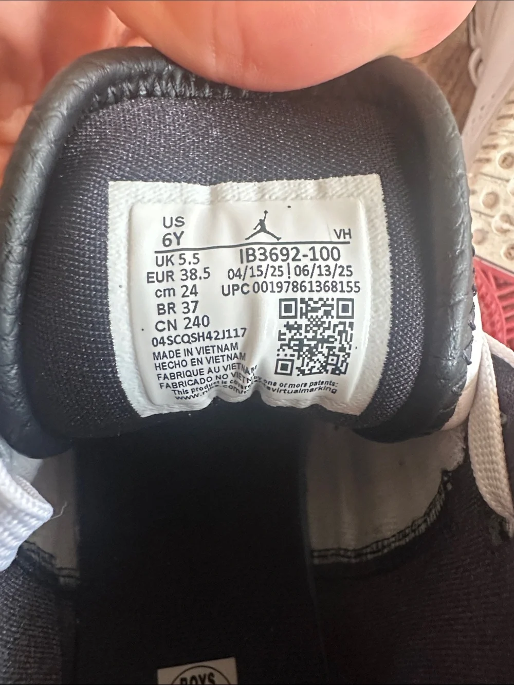Nike Kids White Black Jordan Sneakers
